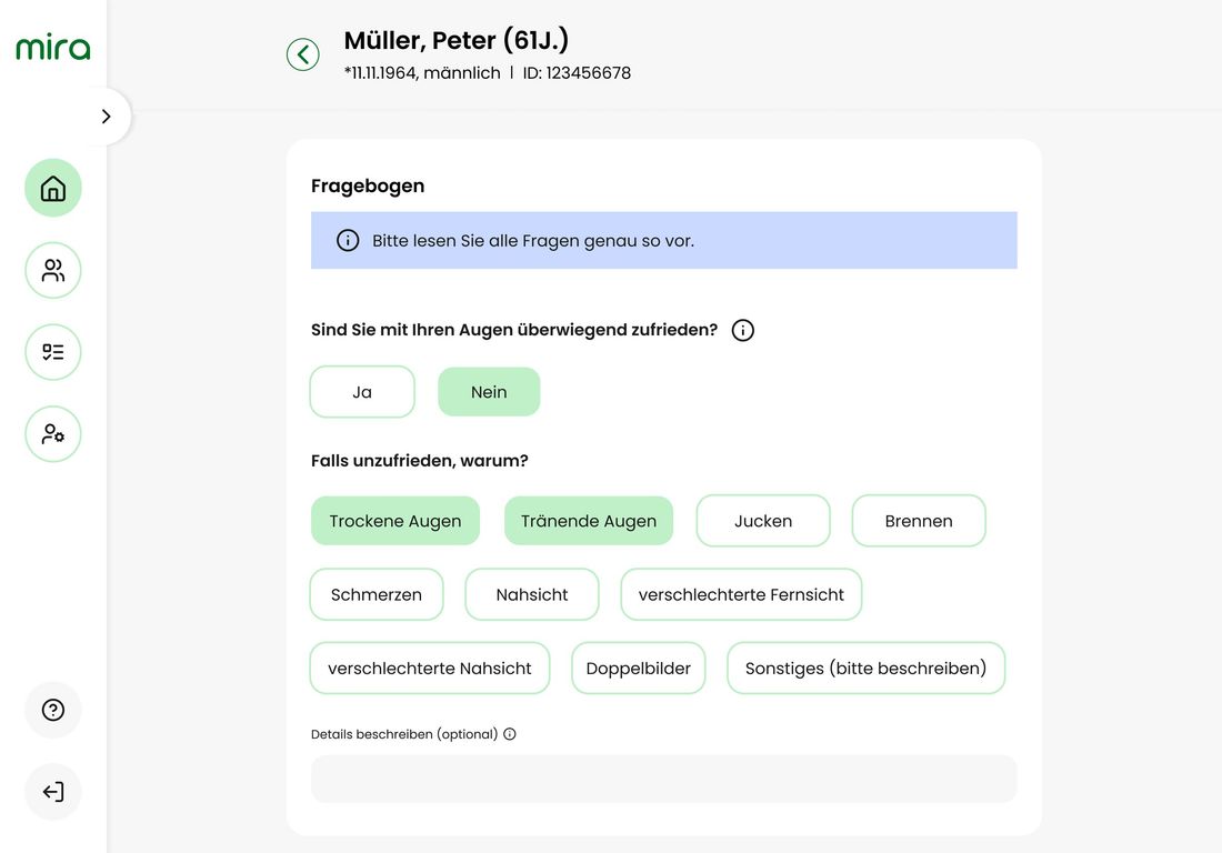 mira App: Fragebogen zum Vorsorge-Screening im standardisierten Ablauf